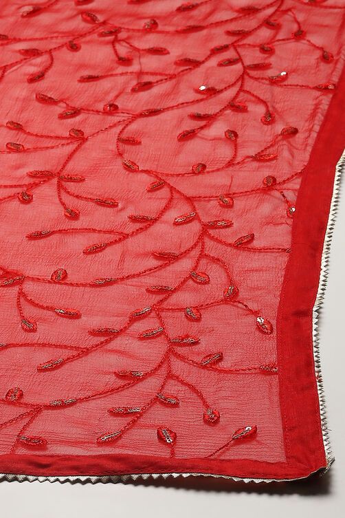 Red Cotton Unstitched Suit set image number 4