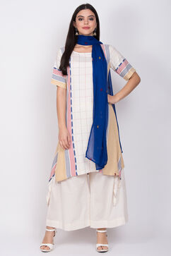 Off White Cotton A-Line Kurta Flared Palazzo Suit Set image number 0