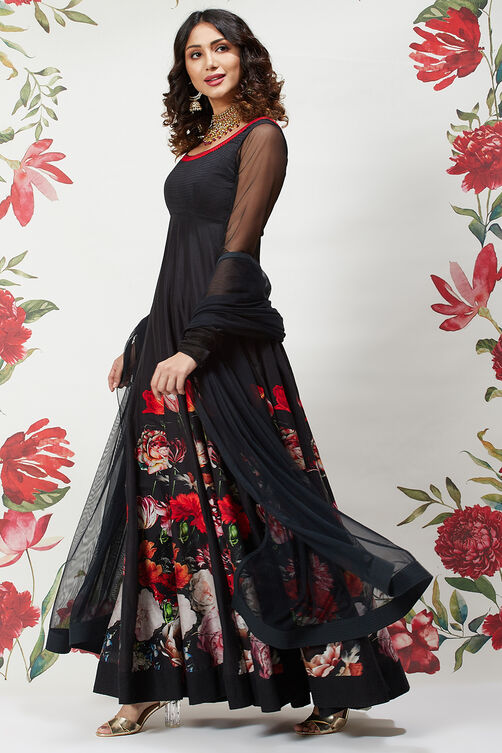 Rohit Bal Black Cotton Silk Anarkali Printed Suit image number 5