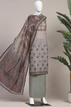 Grey Chanderi Hand Embroidered Unstitched Suit Set image number 4