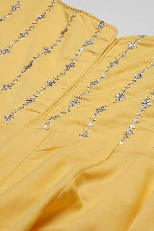 Yellow Cotton Anarkali Kurta Churidar Suit Set image number 1