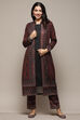 Black Polyester Straight Printed Kurta Pant Suit Set image number 6