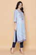 Blue Cotton Straight Printed Kurta image number 2