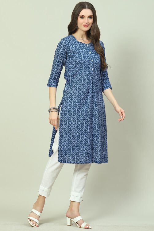 Green Cotton A-Line Printed Kurta image number 2