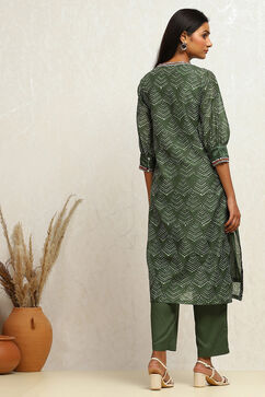 Green Chanderi Printed Straight Kurta Set image number 4