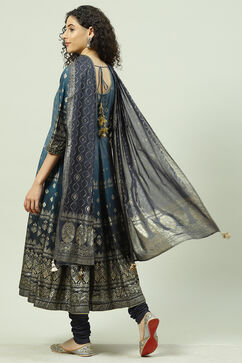 Blue Cotton Anarkali Kurta Churidar Suit Set image number 7