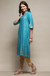 Turquoise Rayon A-Line Printed Kurta image number 4