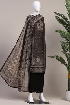 Black Chanderi Hand Embroidered Unstitched Suit Set image number 4
