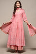 Pink Cotton Mirror work Anarkali Lehenga Set image number 0