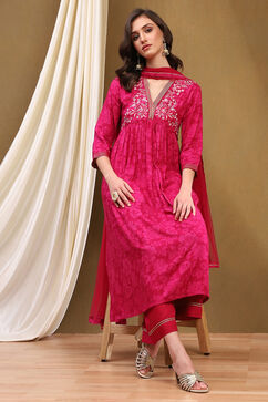 Fuchsia Floral Printed Flared Suit Set image number 0