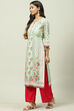 Green Cotton Straight Printed Kurta image number 2