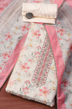 White Pink Chanderi Blend Unstitched Suit set image number 0