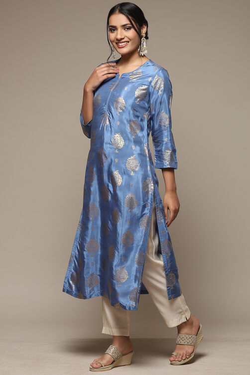 Blue Viscose Straight Printed Kurta image number 2