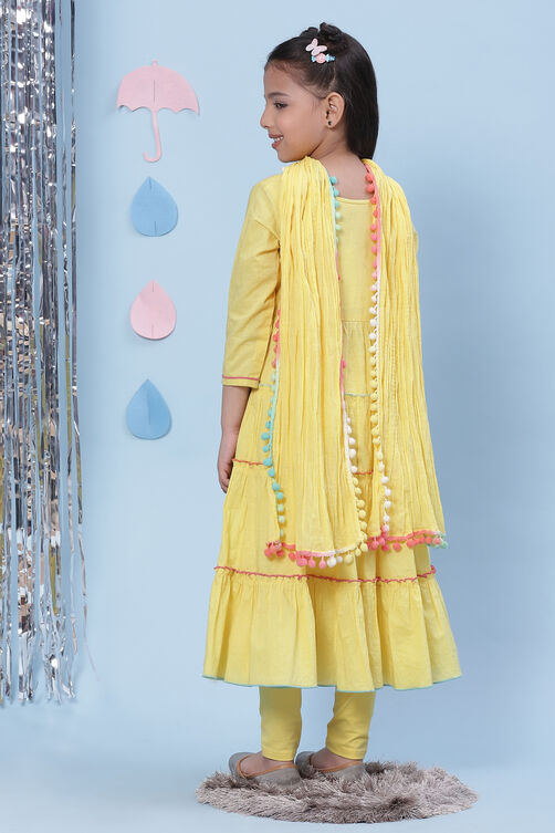 Yellow Lycra Anarkali Kurta Churidar Suit Set image number 4