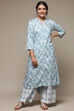 White & Blue Rayon Straight Kurta Palazzo Suit Set