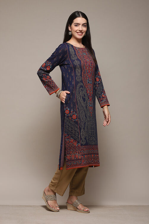 Berry Poly Cotton Straight Yarndyed Kurta image number 4