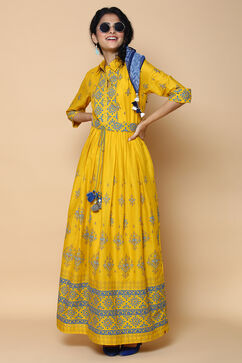 Mustard Cotton Printed Kurta Dress image number 4