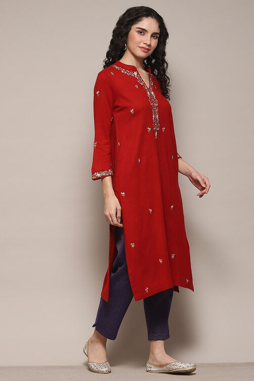 Red Daffodil Straight Yarndyed Kurta image number 4