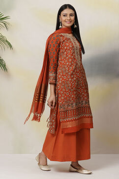 Terracotta And Orange Poly Cotton Straight Suit Set image number 6