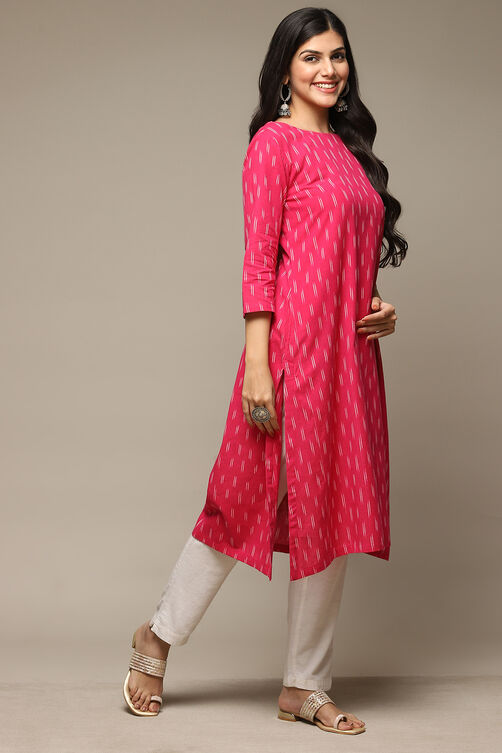 Fuschia Cotton IKAT Straight Yarndyed Kurta image number 4