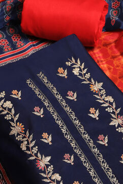 Blue Chanderi Hand Embroidered Unstitched Suit Set image number 2
