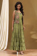 Green Georgette Festive Tiered Anarkali Dress image number 4