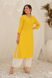 Yellow Rayon Floral Embroidered Straight Kurta image number 4