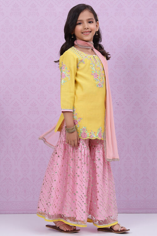 Yellow Poly Cotton Sharara Kurta Garara Suit Set image number 6