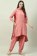 Pink LIVA Blend Straight Kurta Salwar Suit Set image number 6