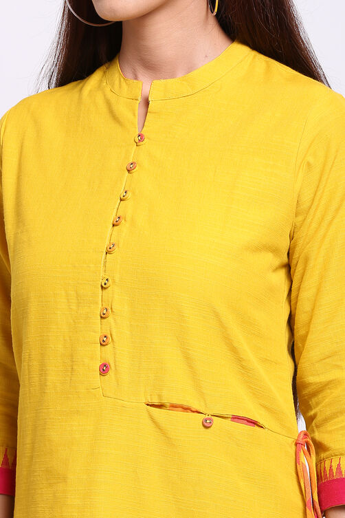 Yellow Eco Cotton Straight Kurta Slim Pant Suit Set image number 1