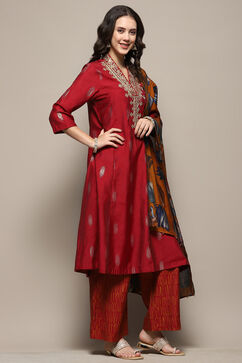 Maroon Modal Chanderi Festive Kalidar Suit Set image number 6