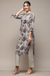 Charcoal Cambric Narrow Kurta Pant Suit Set image number 3