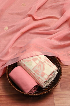 Pink Chanderi Handloom Unstitched Suit Set image number 0