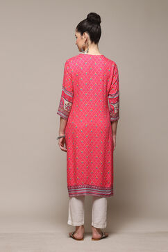 Deep Fuchsia LIVA Straight Printed Kurta image number 5