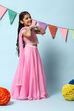 Bubble-gum Pink Nylon Short Top Lehenga Set image number 6