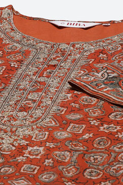 Terracotta And Orange Poly Cotton Straight Suit Set image number 1