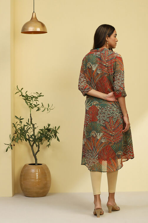 Multi-coloured Georgette Printed Pleated Kurta image number 4