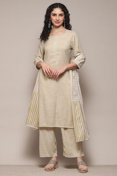 Pale-Yellow Voile Straight Kurta Palazzo Suit Set image number 7