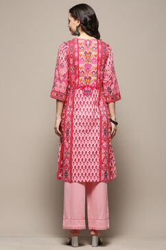 Pink Cotton Printed Straight Suit Set image number 6