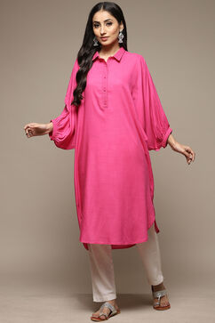 Pink Rayon Straight Printed Kurta image number 4