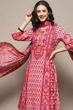 Pink Cotton Printed Straight Suit Set image number 1