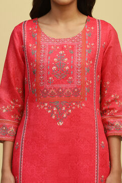 Pink Chanderi Printed Straight Kurta image number 1