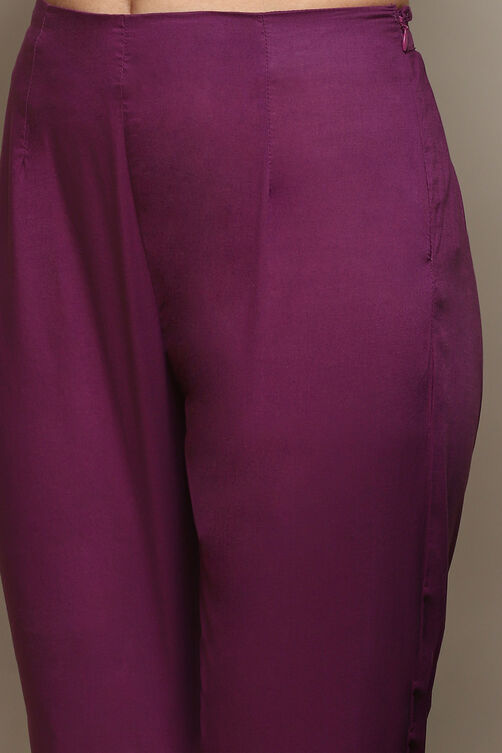 Purple Cambric Straight Printed Kurta Slim Pant Suit Set Kurta, Pant ...