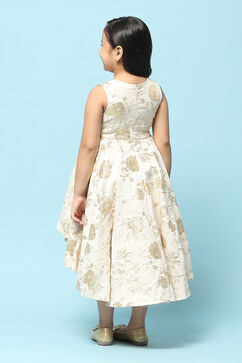 Beige Polyester Gathered Printed Dress image number 3