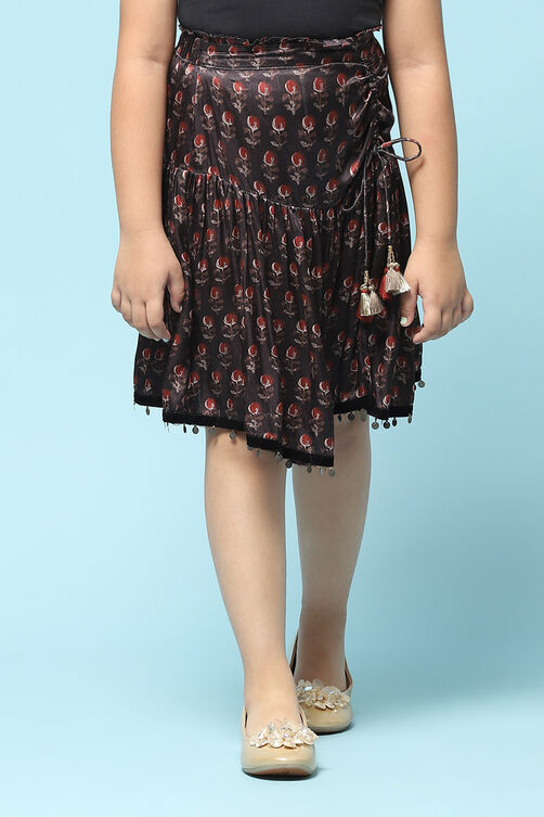 Black Viscose Printed Short Skirt image number 5