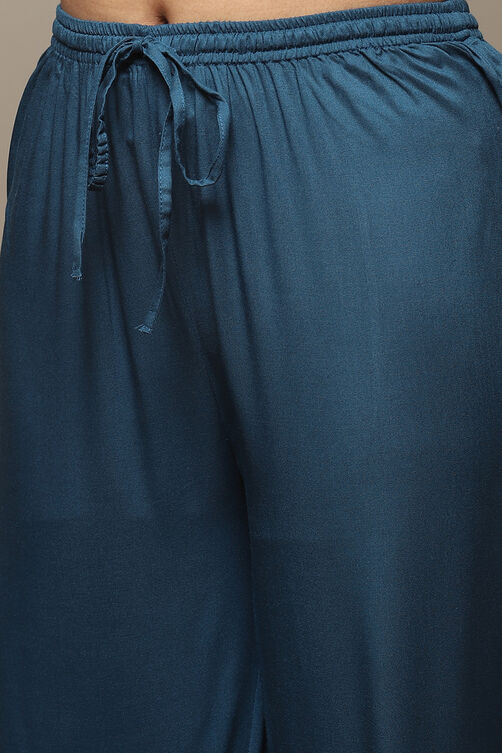 Blue Rayon Straight Kurta Pant Suit Set