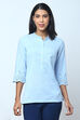 Powder Blue Cotton Flax Solid Kurti image number 0