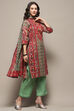 Green and Maroon Cotton Printed Straight Suit Set image number 7