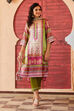 Green Silk Straight Kurta Slim Pant Suit Set image number 0