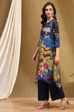 Midnight Blue Modal Floral Asymmetric Kurta Set image number 3